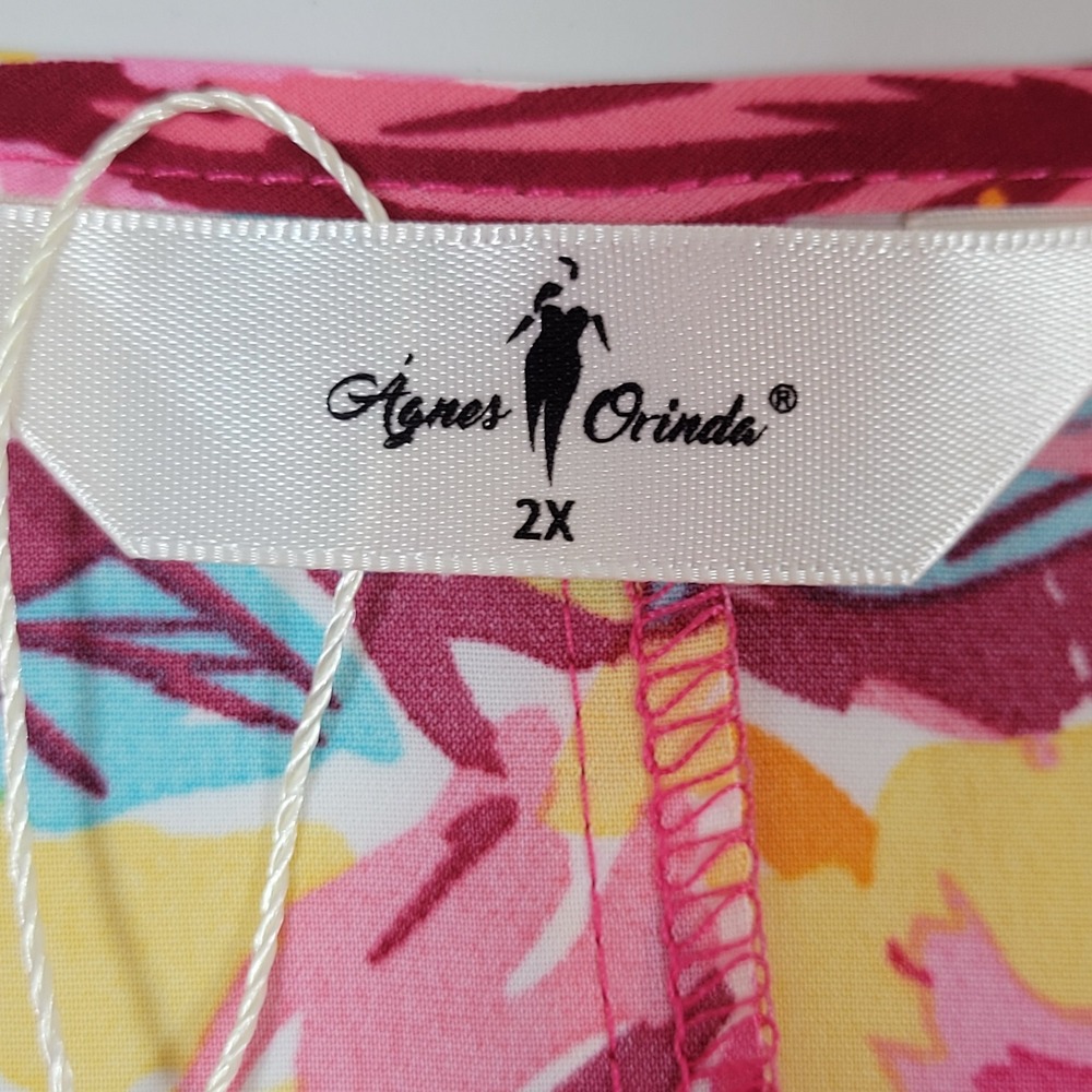 NWT Agnes Orinda Maxi Dress Womens 2X Pink Floral Long Sleeve V-Neck Tie Waist - Picture 6 of 10